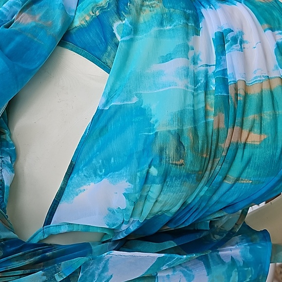 ALFANI Size M/L art abstract aqua polyester decorated blouse & camisole set - Picture 10 of 10